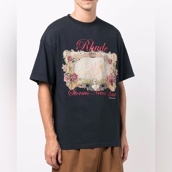 Rhude Other - Rhude Storms Never Last T Shirt The Mirror Black Oversized Mens Tee